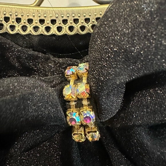 VTG Jeanne Lottie Black Satin Gold Trim and Jeweled Large Bow Strap Small Purse - Picture 5 of 6